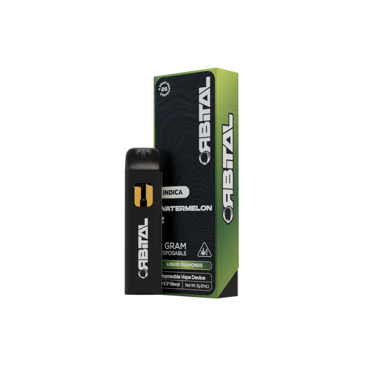 Watermelon Z Vape - Orbital 2G Indica Disposable - THCP Liquid Diamonds - Front Shot of Packaging and Vape Device - Galaxy Treats in the U.S.