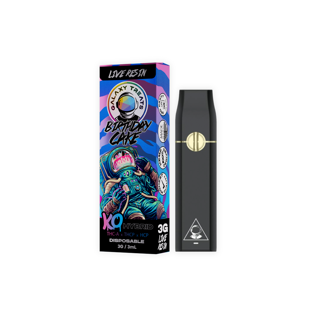 Birthday Cake Vape Pen - Live Resin Hybrid - Front Shot of Disposable - Galaxy Treats in the U.S.