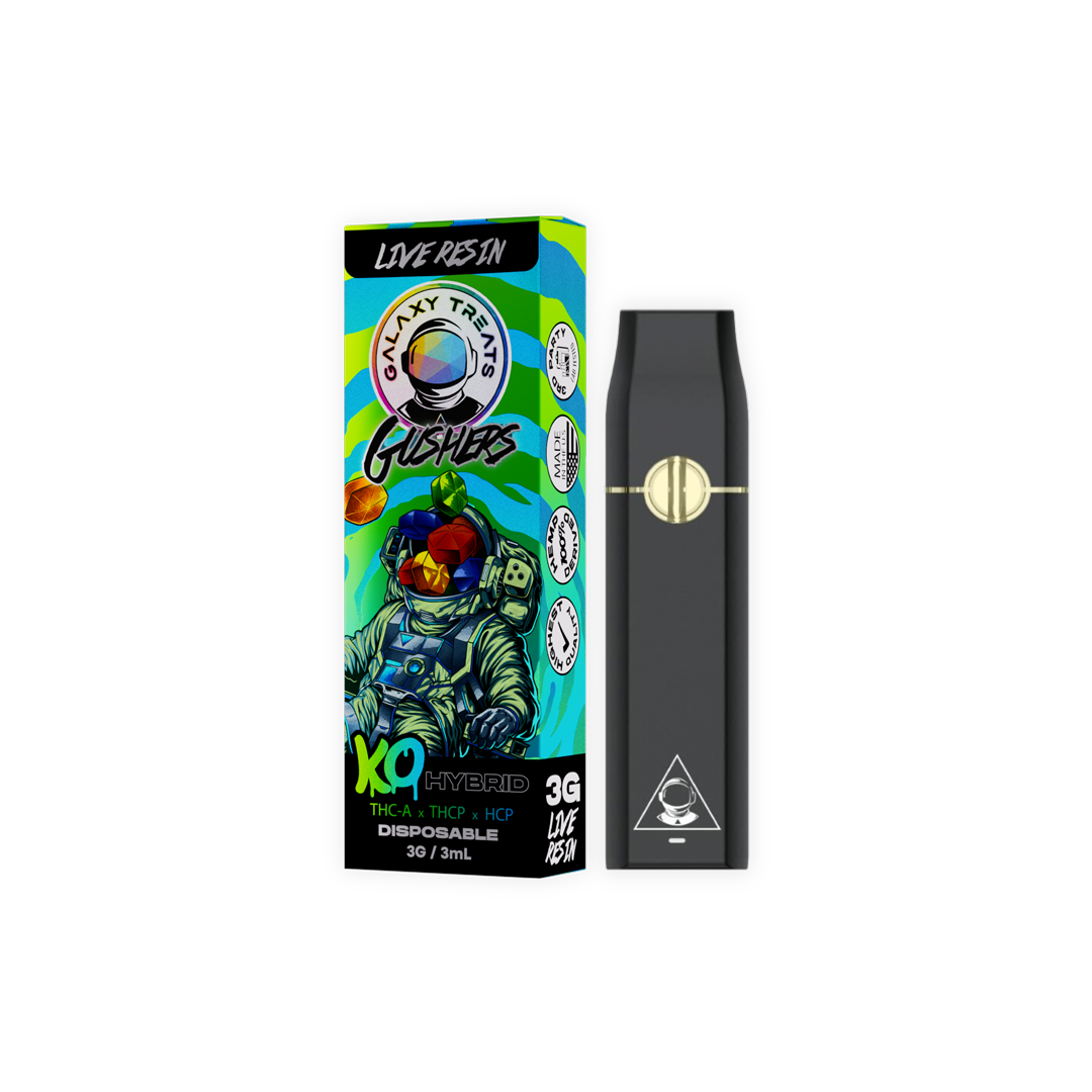 Gushers Vape Pen - Live Resin Hybrid - Front Shot of Disposable - Galaxy Treats in the U.S.