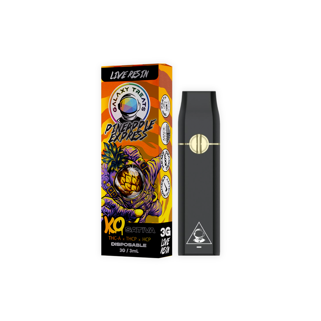 Pineapple Express Vape Pen - Live Resin Sativa - Front Shot of Disposable - Galaxy Treats in the U.S.