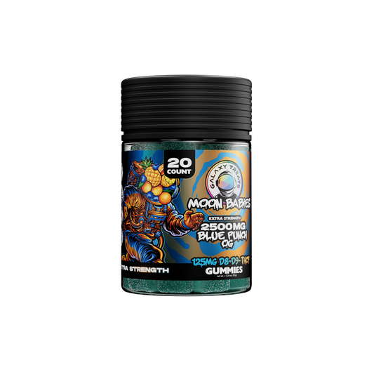 Extra Strength D8 D9 THCP Gummies - 125MG Blue Punch OG Edibles - Front Shot of Gummy Jar - Galaxy Treats in the U.S.