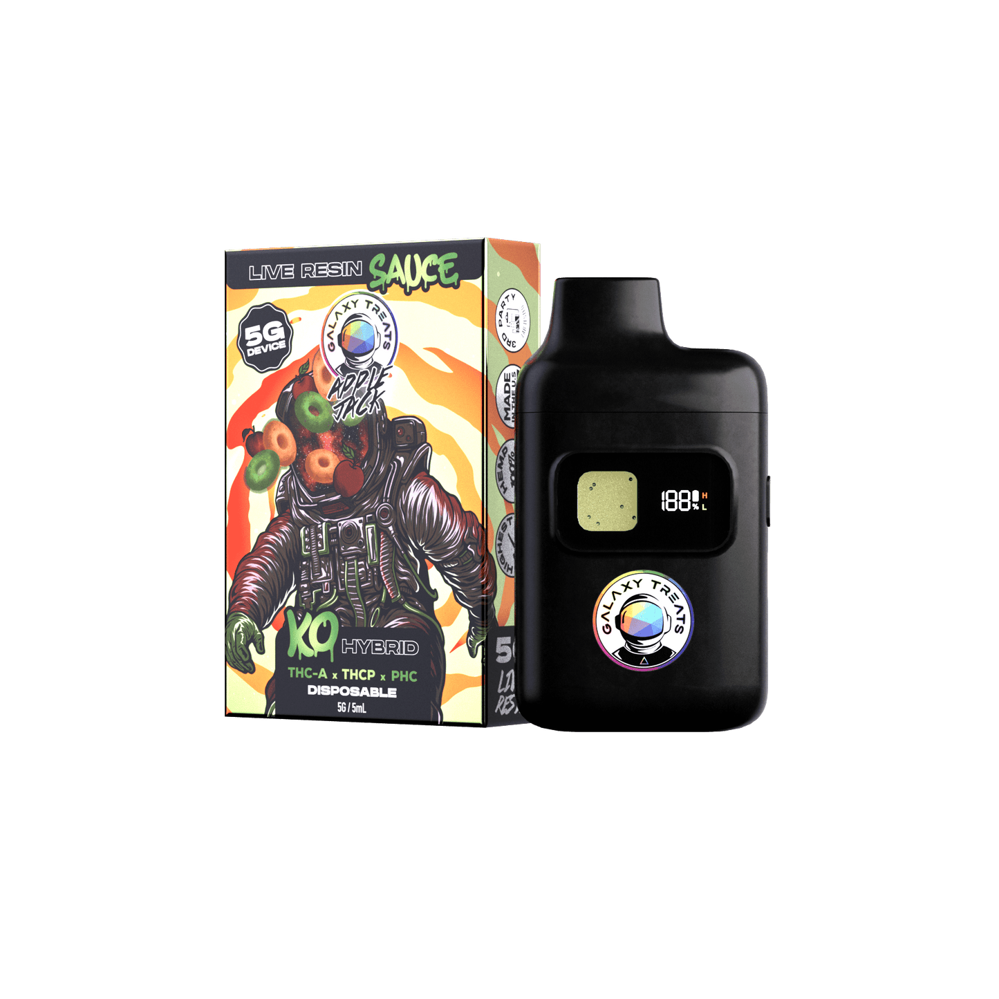 Apple Jack 5 Gram Vape Pen - Live Resin Hybrid - Front Shot of Disposable - Galaxy Treats in the U.S.