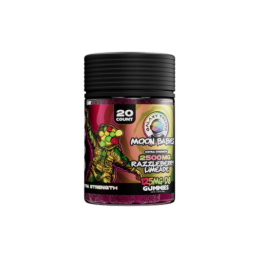 Extra Strength Delta 8 Gummies - 125MG Raspberry Lime Flavor Delta 8 Edibles - Front Shot of Gummy Jar - Galaxy Treats in the U.S.