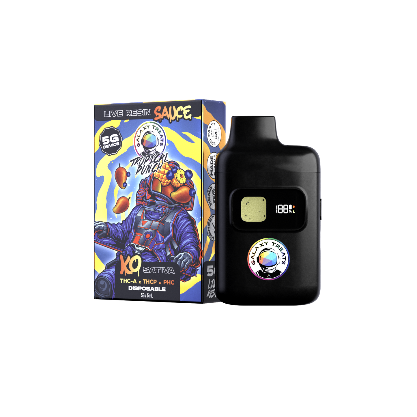 Tropical Punch Vape Pen - Live Resin Sativa - Front Shot of Disposable - Galaxy Treats in the U.S.