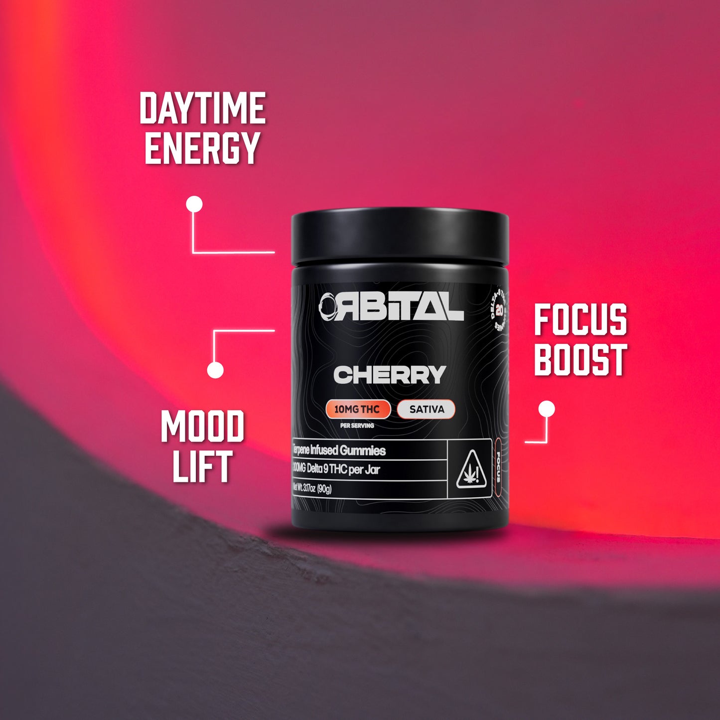 Cherry Delta 9 Gummies for Focus - 10MG Delta 9 Sativa - Front Facing Product Image - Highlighting Edible Benefits - Galaxy Treats in the U.S.