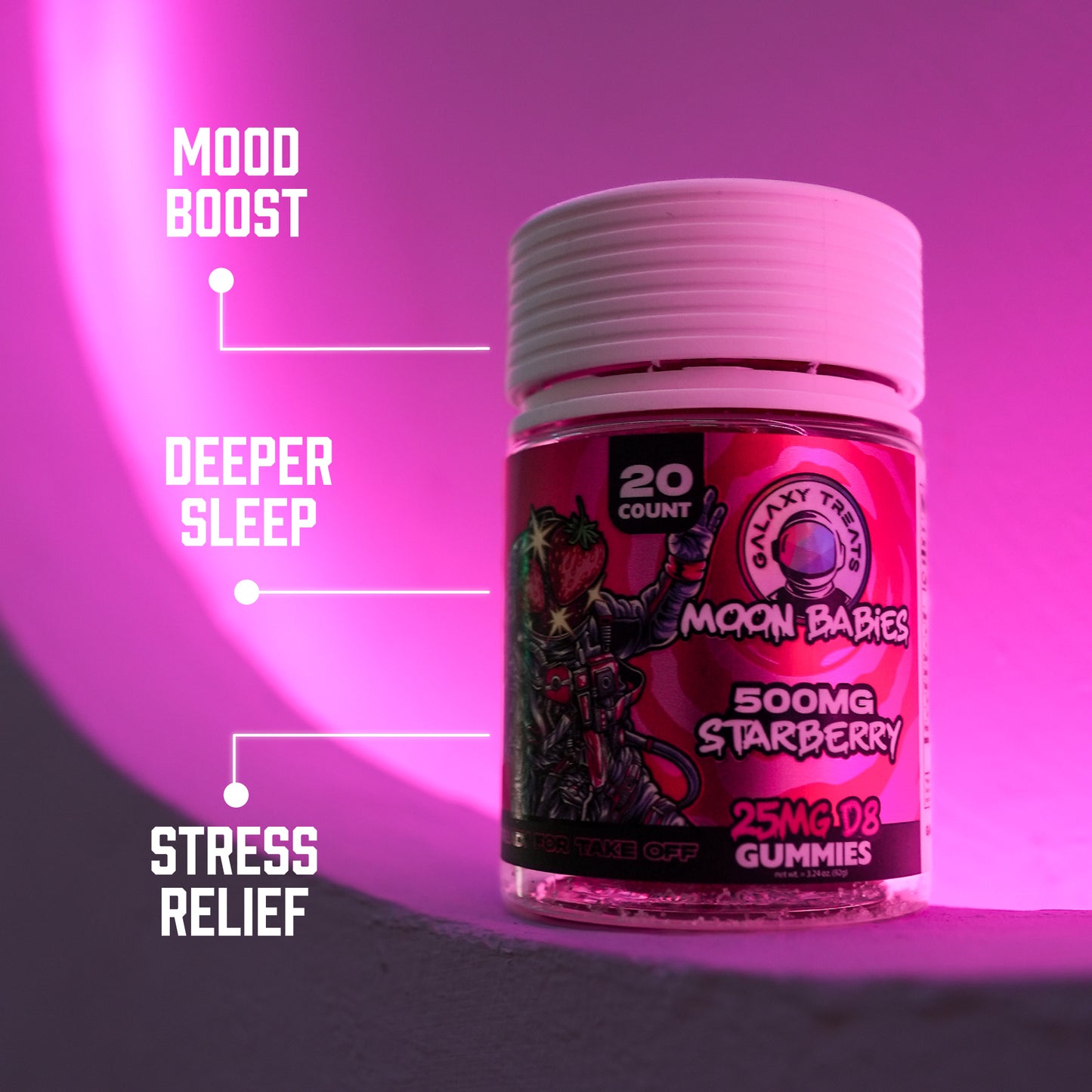 Starberry Delta 8 Gummies - 25MG Delta 8 Edible Benefits - Front Facing Product Image - Galaxy Treats in the U.S.