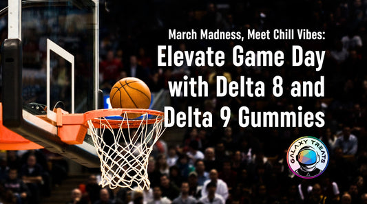 March Madness watch party at home with snacks and hemp-derived THC gummies