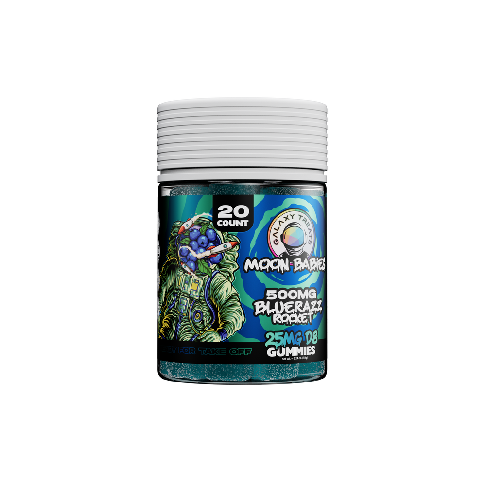 Bluerazz Rocket Delta 8 Gummies - 25MG Delta 8 Edible - Front Facing Product Image - Galaxy Treats in the U.S.