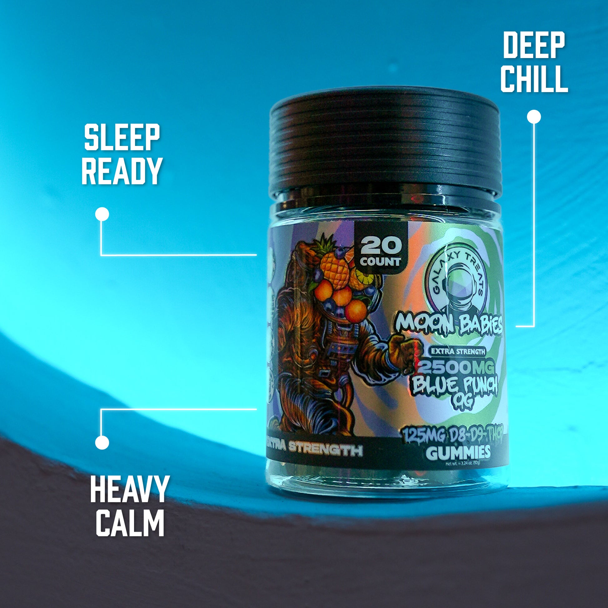 Extra Strength D8 D9 THCP Gummies - 125MG Blue Punch Delta Edibles - Benefits - Galaxy Treats in the U.S.