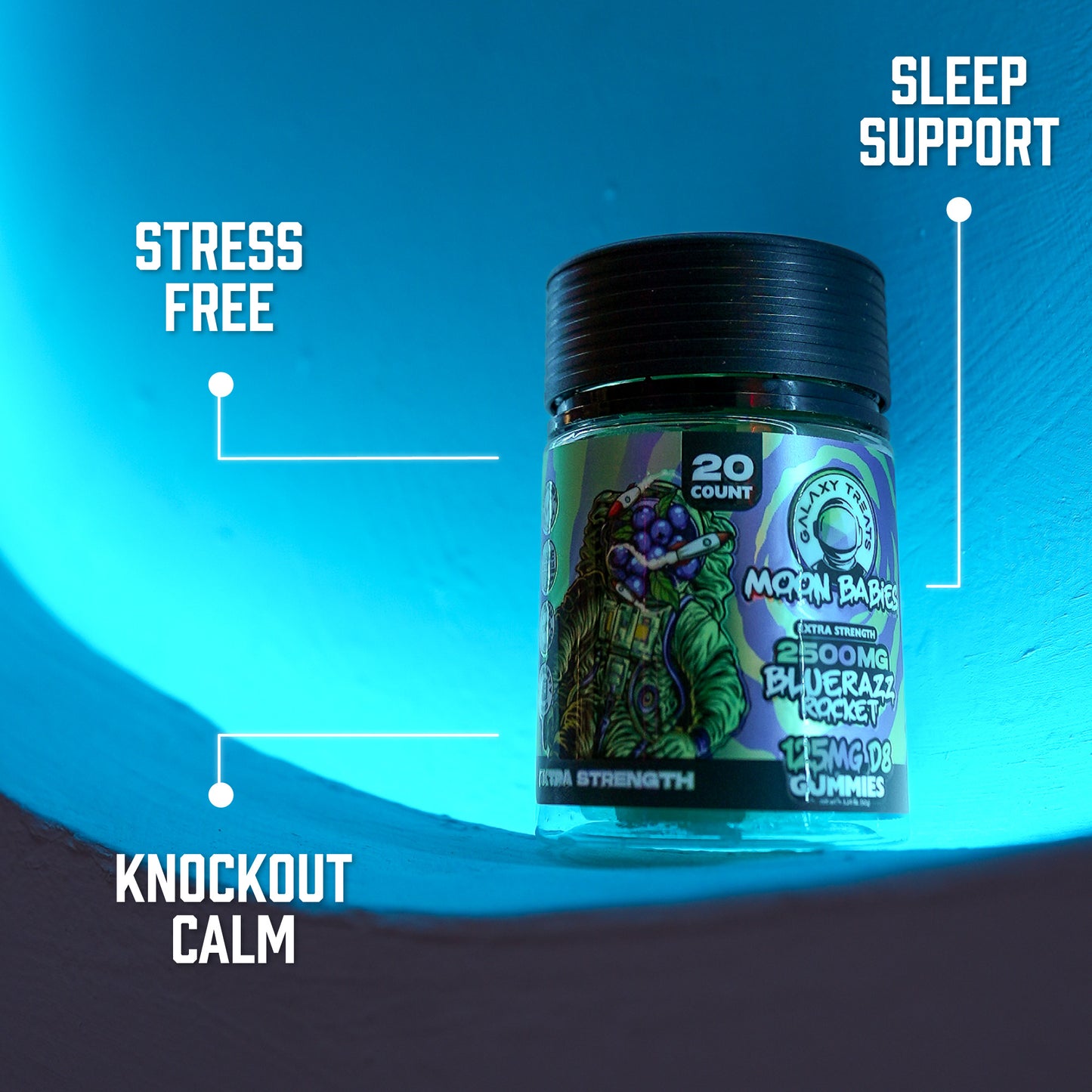 Bluerazz Rocket Extra Strength Delta 8 Gummies - 125MG Delta 8 Edible Benefits - Blue Hue Product Image - Galaxy Treats in the U.S.