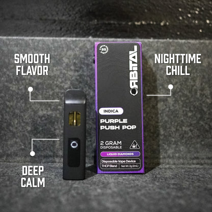 Purple Push Pop Vape - Orbital 2G Indica Disposable - THCP Liquid Diamonds - Premium Blend Benefits - Galaxy Treats in the U.S.