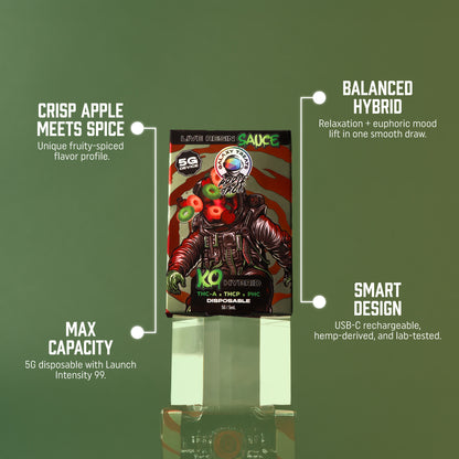 Apple Jack Vape Pen - Live Resin Hybrid - Vape Device on Green Background - Top Selling Points - Galaxy Treats in the U.S.