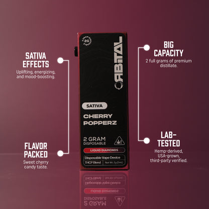 Cherry Popperz Vape - Orbital 2G Sativa Disposable - THCP Liquid Diamonds - Top Selling Points - Galaxy Treats in the U.S.