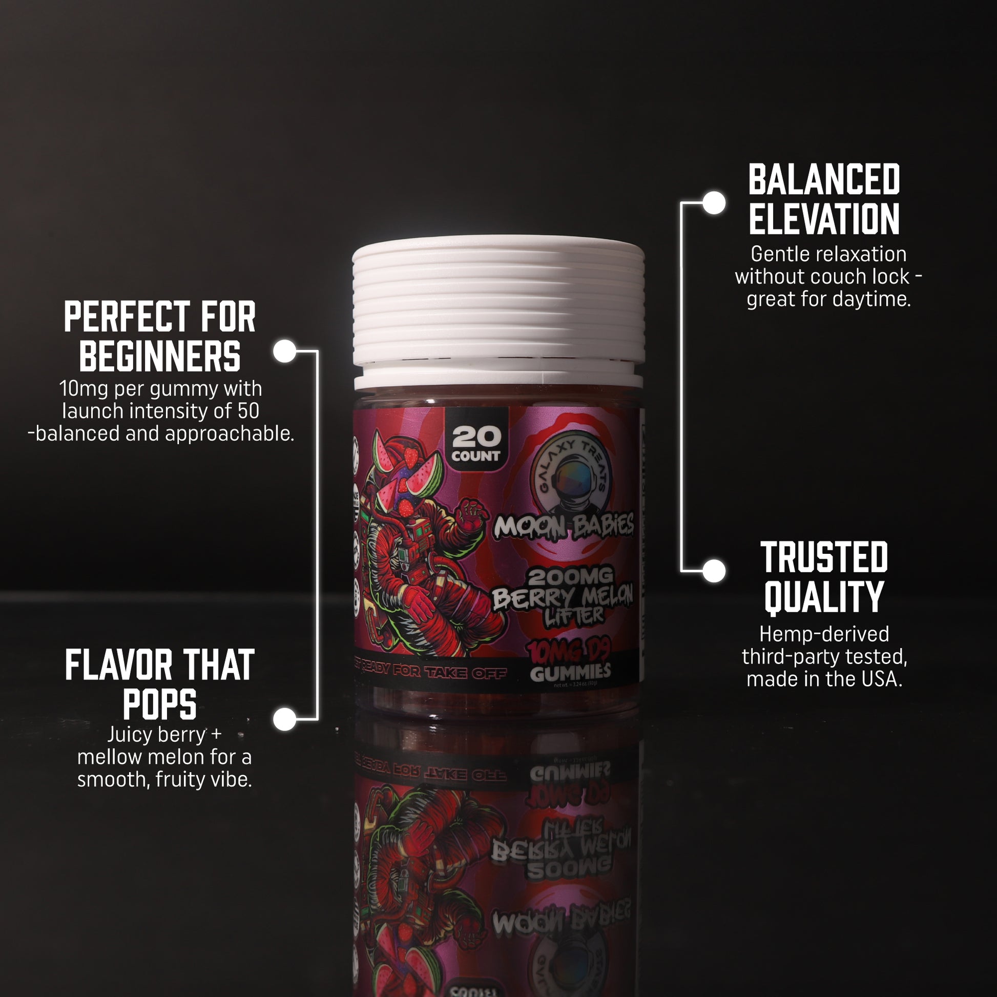 Berry Melon Lifter Delta 9 Gummies - 10MG Delta 9 - D9 Edibles Top Selling Points - Galaxy Treats in the U.S.
