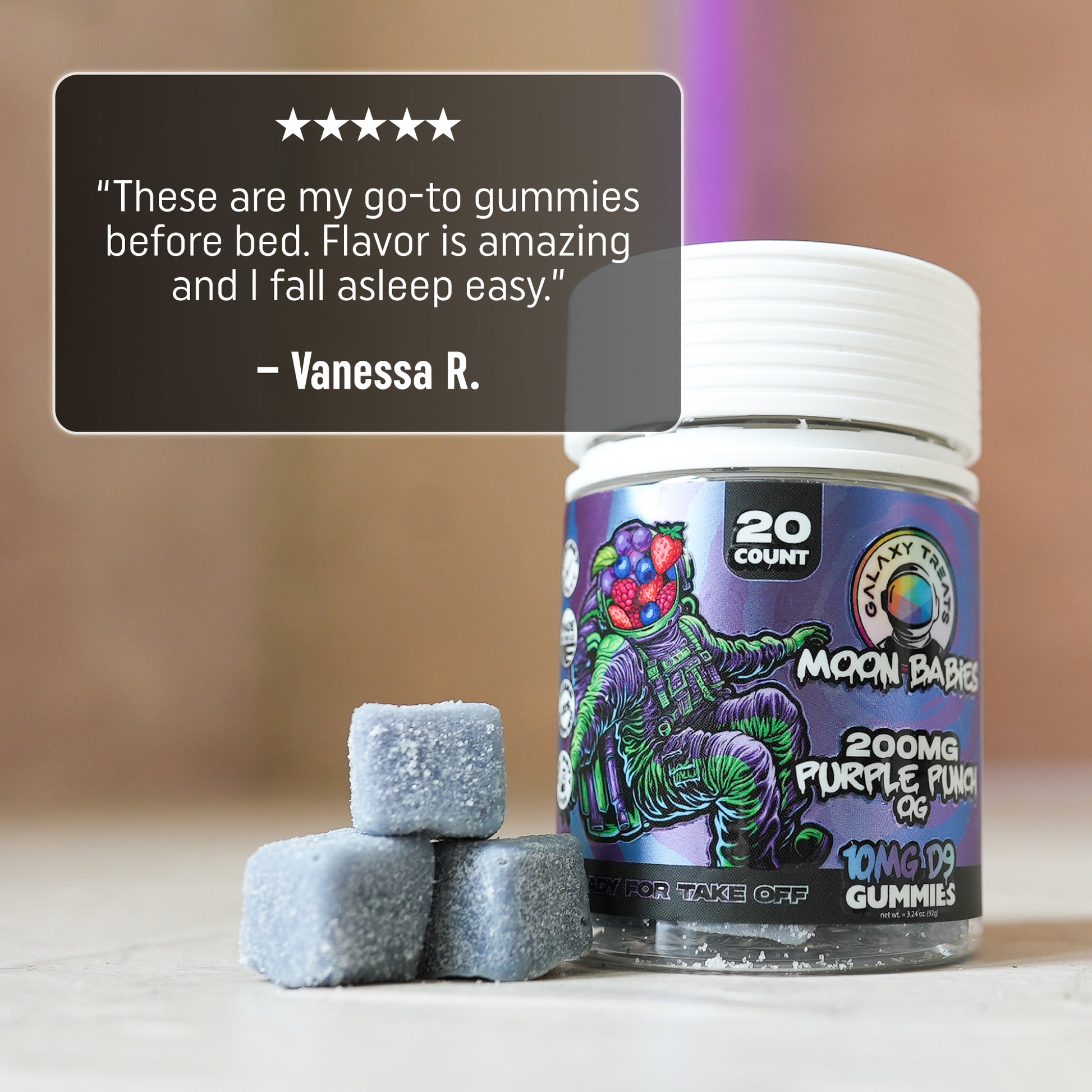 Purple Punch OG Delta 9 Gummies - 10MG Delta 9 - 5 Star Review Product Image - Galaxy Treats in the U.S.