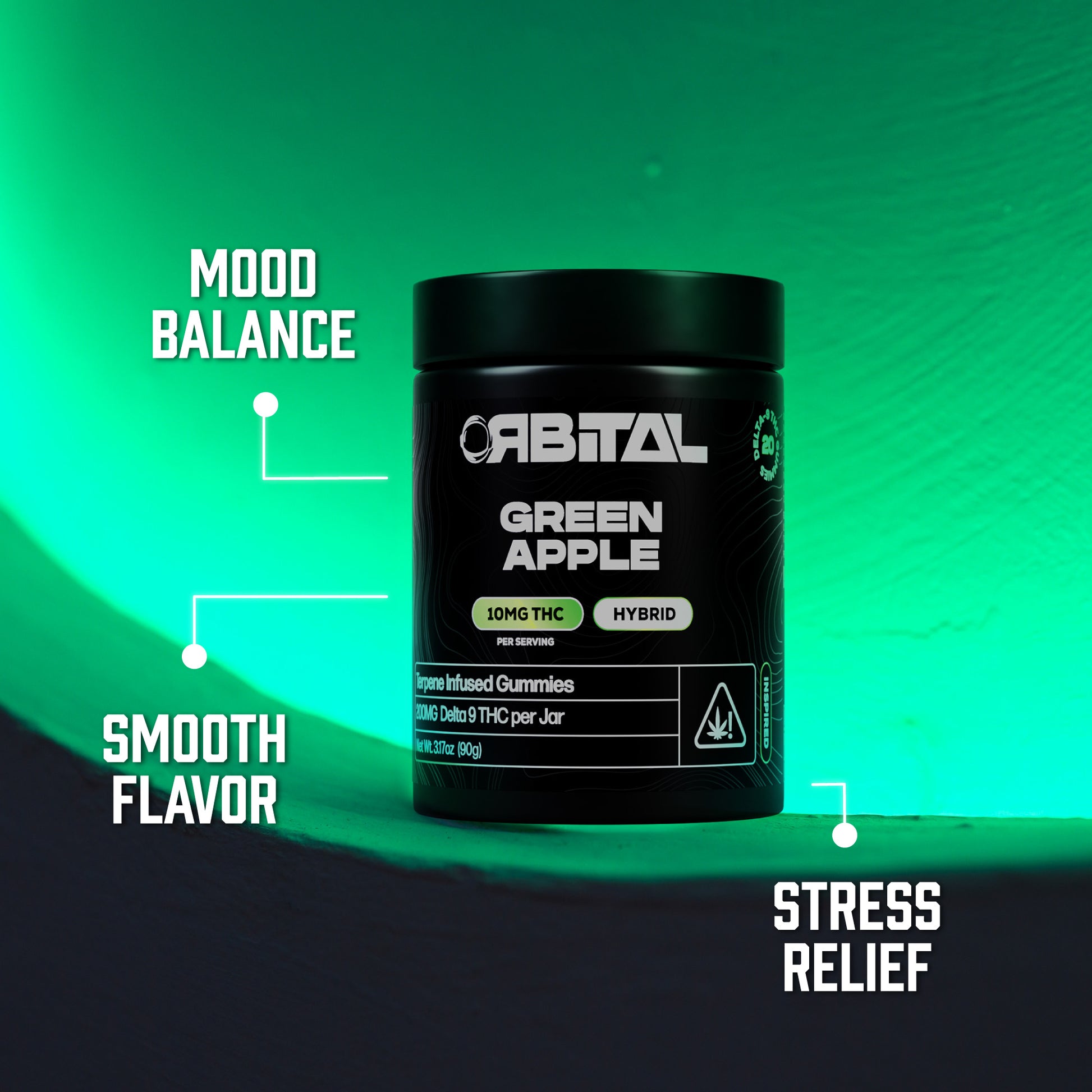Green Apple Delta 9 Gummies - 10MG Delta 9 Hybrid - Front Facing Product Image - Highlighting Edible Benefits - Galaxy Treats in the U.S.