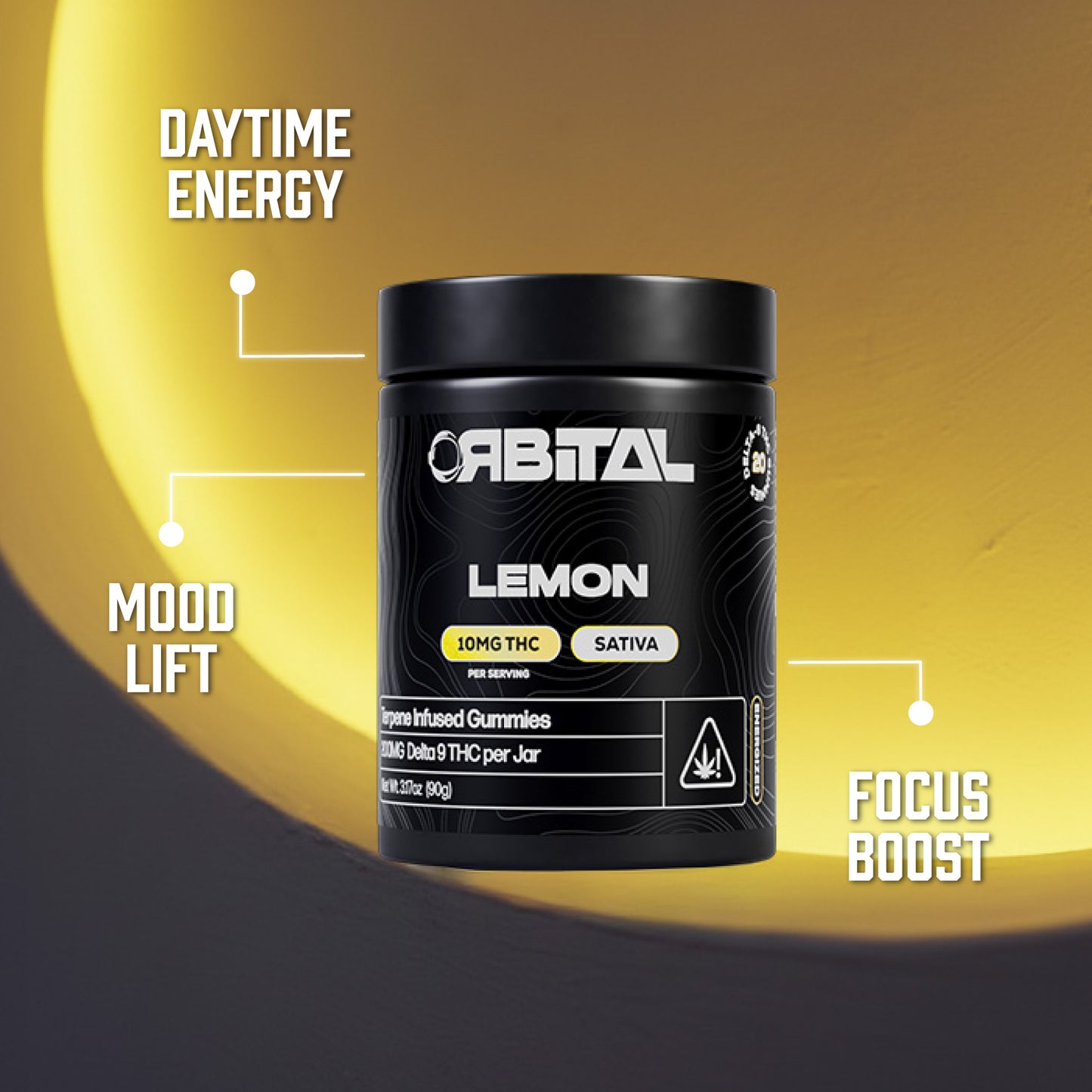 Lemon Delta 9 Gummies - 10MG Delta 9 Sativa - Front Facing Product Image - Highlighting Edible Benefits - Galaxy Treats in the U.S.