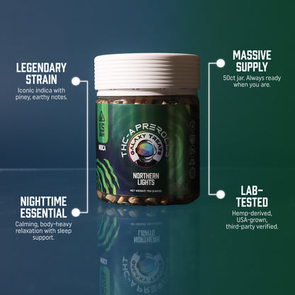 Northern Lights THCA Prerolls - 1.5 Gram Indica Flower - Front Shot of Packaging - Hemp Derived Smokable Top Selling Points - Galaxy Treats in the U.S.