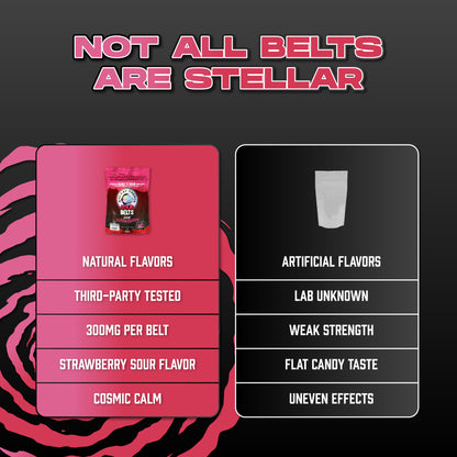 Solar Strawberry Sour Belts - High Potency 3000MG THC Edibles - Comparison Chart Image of Other Brands - Galaxy Treats in the U.S.
