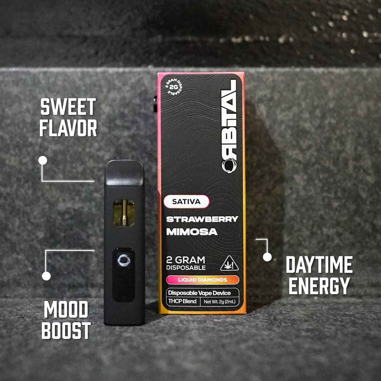 Strawberry Mimosa Vape - Orbital 2G Sativa Disposable - THCP Liquid Diamonds - Premium Blend Benefits - Galaxy Treats in the U.S.