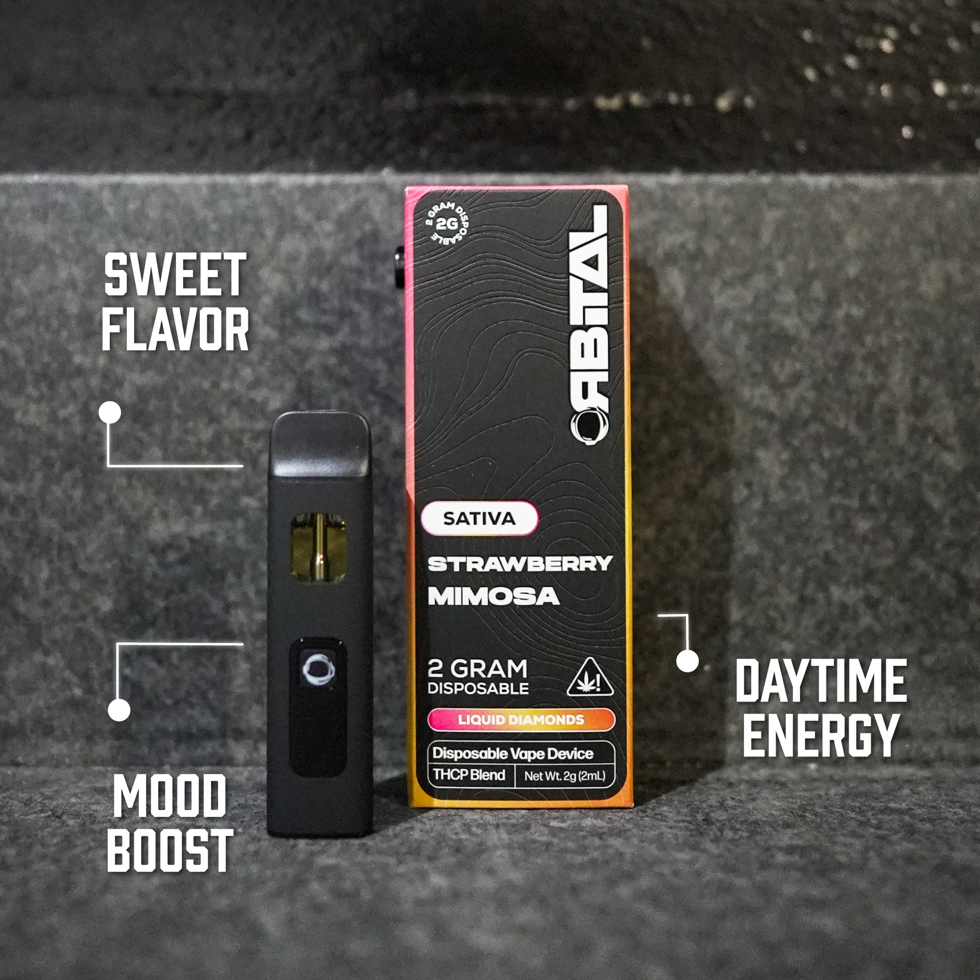 Strawberry Mimosa Vape - Orbital 2G Sativa Disposable - THCP Liquid Diamonds - Premium Blend Benefits - Galaxy Treats in the U.S.
