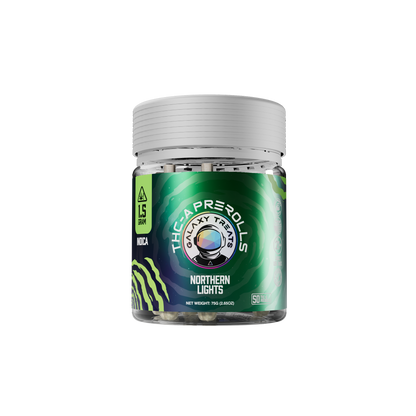 Northern Lights 50 Count THCA Prerolls - 1.5 Gram Indica Flower - Front Shot of Packaging Jar - Galaxy Treats in the U.S.