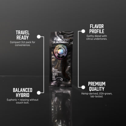 Wifi OG THCA Prerolls - 1.5 Gram Hybrid Flower - Front Shot of Packaging - Hemp Derived Smokable Top Selling Points - Galaxy Treats in the U.S.